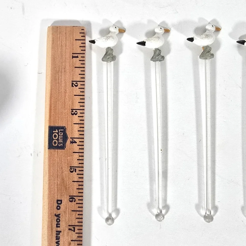 Nautical Seagull Plastic Swizzle Stick Set with Holder Barware Cocktail Stirrers